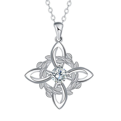 Luckacco 925 Thai Silver Classic Witch Knot Necklace With Zircons Trinity Knot Good Luck CZ Charm Wiccan Symbol Protection Jewelry