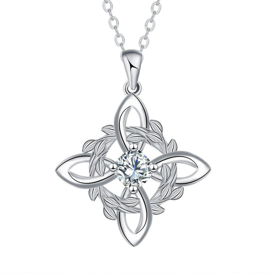 Luckacco 925 Thai Silver Classic Witch Knot Necklace With Zircons Trinity Knot Good Luck CZ Charm Wiccan Symbol Protection Jewelry