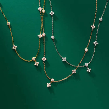 Luckacco Temperament Trend Four Leaf Zircon Flower Pendant Necklaces for Women Exquisite Stainless Steel Chokers Jewelry Anniversary Gift