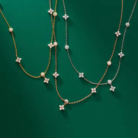 Luckacco Temperament Trend Four Leaf Zircon Flower Pendant Necklaces for Women Exquisite Stainless Steel Chokers Jewelry Anniversary Gift