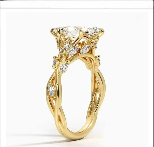 Luckacco 10K Solid Real Gold Lab grown diamond wedding ring for female IGI Horse Eye 2 carat CVD vine design engagement ring for female