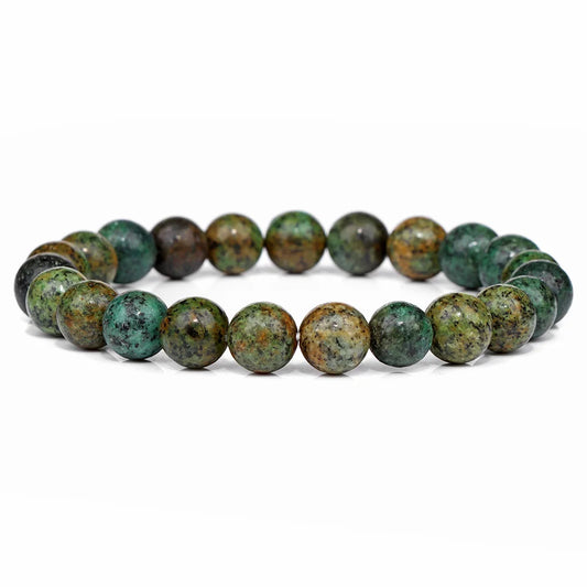 Luckacco Handmade Natural Stone African Stone Beads Bracelet Men Yoga Mala Jewelry Green Moss Agates Beaded Bracelet for Women Men
