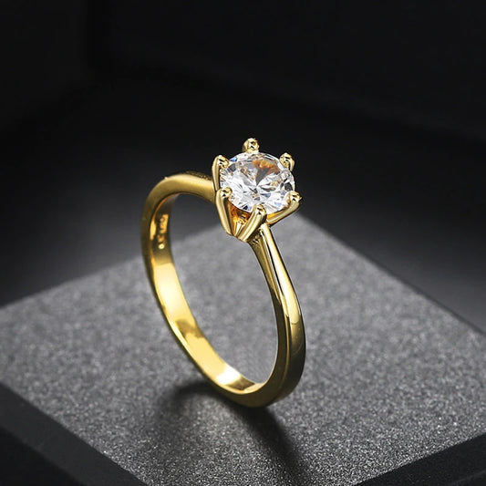 Luckacco ZHOUYANG Wedding Rings For Women Classic 1 Carat AAA+ Zircon Light Gold Color Engagement Anniversary Ring Jewelry  R174