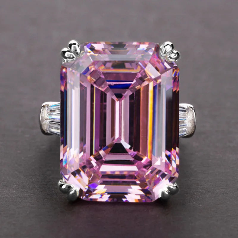 luckacco pink cubic zirconia ring suitable for women's engagement wedding luxury accessories sparkling silver fashion jewelry