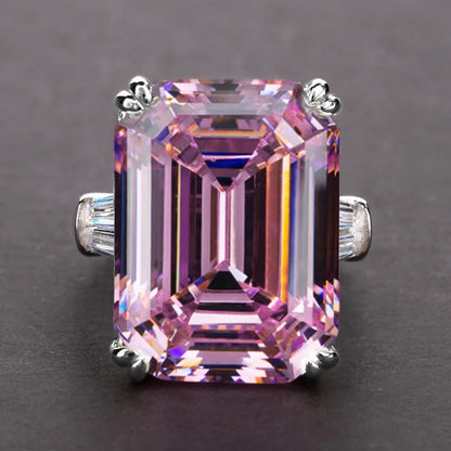 Luckacco Pink Cubic Zirconia Ring Suitable for Women's Engagement Wedding Luxury Accessories Sparkling Silver Fashion Jewelry