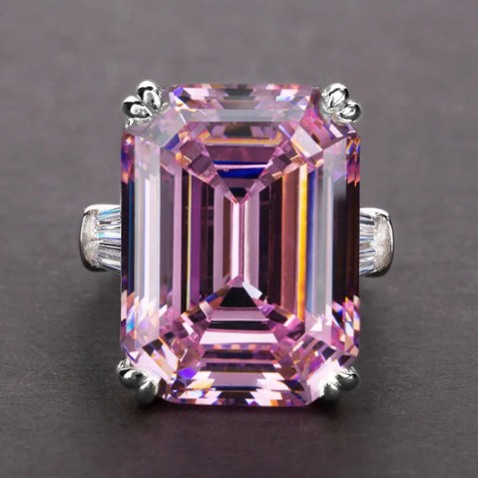 Luckacco Pink Cubic Zirconia Ring Suitable for Women's Engagement Wedding Luxury Accessories Sparkling Silver Fashion Jewelry