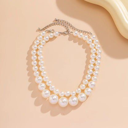 Luckacco 2 Women's European And American Trendy Double Row Large Pearl Necklaces For Outdoor Travel Parties, Holiday Gifts -802057