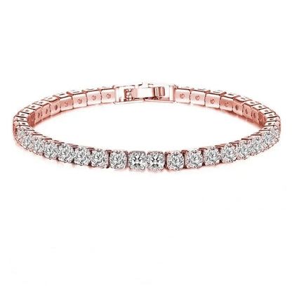 Luckacco 925 Silver Rose Gold Plated Tennis Bracelet 4mm Shiny Zirconia Bracelet