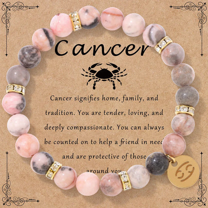 Luckacco MHS.SUN 12 Star Zodiac Sign Pink Zebra Stone Beaded Bracelets Constellation Fashion Birthday Party Jewelry For Women Men