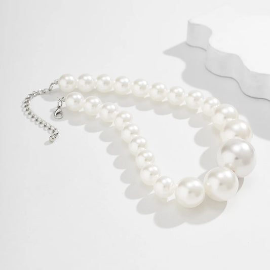 Luckacco Exaggerated Fashion Big Imitation Pearl Choker Necklace for Women Wedding Bridal Temperament Bead Maxi Chain Christmas Jewelry