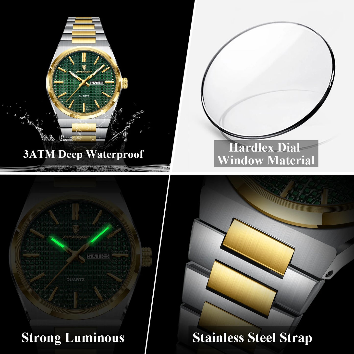 luckacco poedagar luxury men watch date week waterproof luminous stainless steel watch for man casual quartz men's watches male sport+box