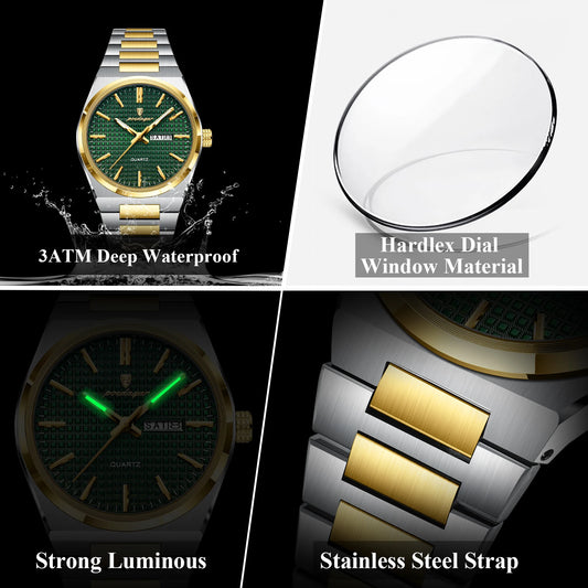 Luckacco POEDAGAR Luxury Men Watch Date Week Waterproof Luminous Stainless Steel Watch For Man Casual Quartz Men's Watches Male Sport+Box