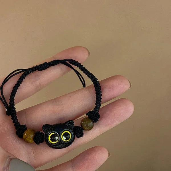 luckacco handmade 2pcs couples cute cat bracelet unique stylish hand rope for women men beaded woven bracelet wrist jewelry gifts