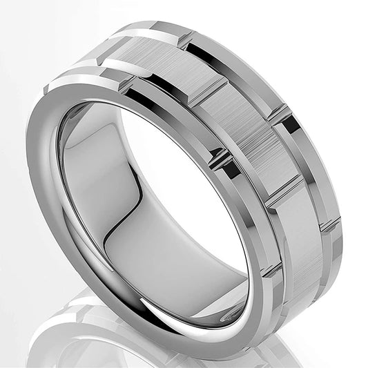 Luckacco Fashion Stainless Steel Rings for Men Jewelry Accessories Anniversary Gift Trendy Double Groove Watch Band Shape Brushed Rings