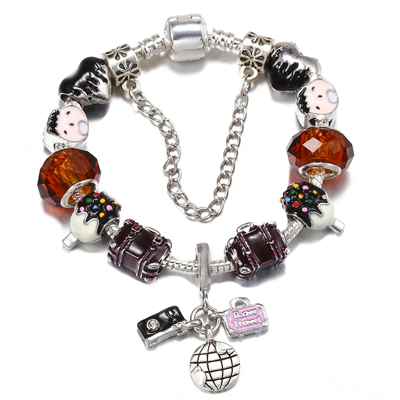 luckacco baopon spring styles butterfly pansy beads charm bracelets diy fine bracelets for women men fiancee bijoux pulseras jewelry gift