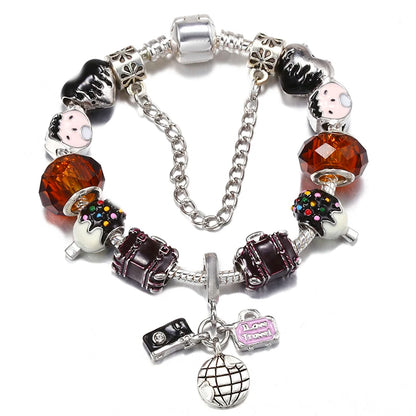 Luckacco BAOPON Spring Styles Butterfly Pansy Beads Charm Bracelets DIY Fine Bracelets For Women Men Fiancee Bijoux Pulseras Jewelry Gift