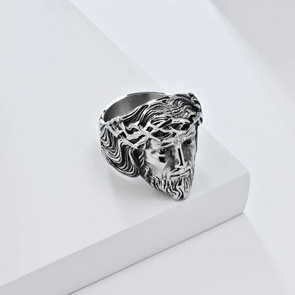 Luckacco Vintage Exorcism Saint Benedict Cspb Cross Ring Men Punk Amulet Christianity Rings Stainless Steel Jewelry Gift