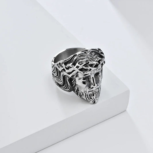 Luckacco Vintage Exorcism Saint Benedict Cspb Cross Ring Men Punk Amulet Christianity Rings Stainless Steel Jewelry Gift