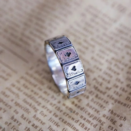 Luckacco 925 silver original design creative playing card shape ring hip hop exaggerated dance party birthday gift men and women jewelry