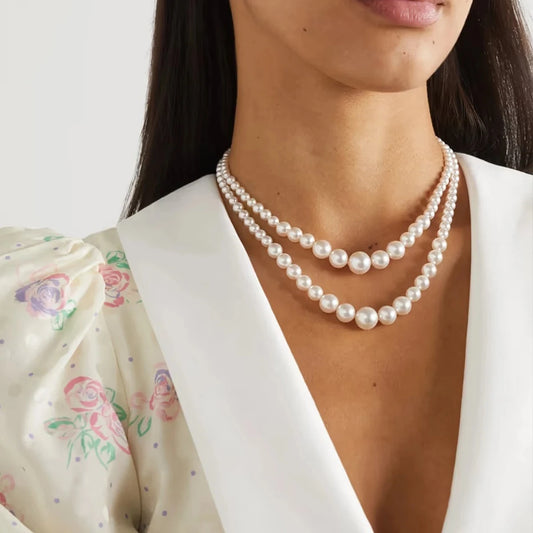 Luckacco Multi-Layer White Imitation Pearl Necklace Bead  Chain Punk Ladies Wedding Short Clavicle Necklac Girl Charm Banquet Jewelry