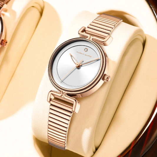Luckacco 2025 New Women Watch Leisure Fashion 29mm Mini Dial Stainless Steel Mesh Strap HANNAH MARTIN Nordic Simple 3Bar Waterproof Watch