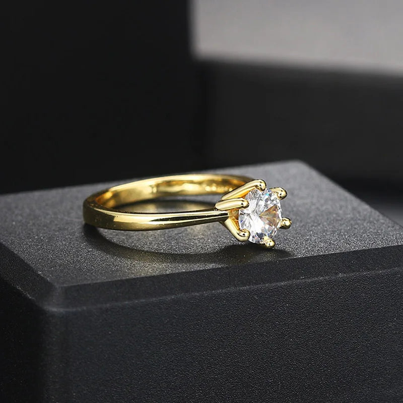 luckacco zhouyang wedding rings for women classic 1 carat aaa+ zircon light gold color engagement anniversary ring jewelry  r174