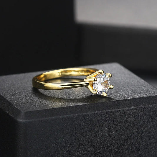 Luckacco ZHOUYANG Wedding Rings For Women Classic 1 Carat AAA+ Zircon Light Gold Color Engagement Anniversary Ring Jewelry  R174