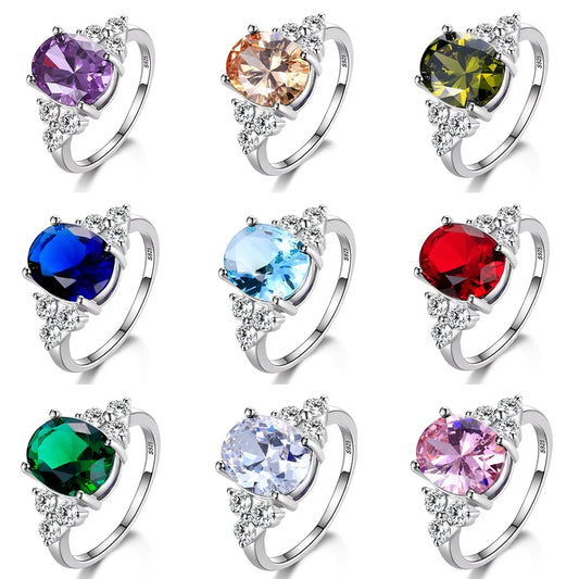 Luckacco 925 Sterling Silver Rings for Woman Luxury Blue Crystal Female Cubic Zirconia Women Sterling 925 Silver Colorful Zircon Ring