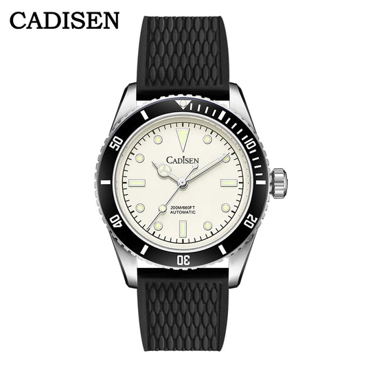 Luckacco CADISEN Luxury Men Watch 38mm Diver Vintage Automatic Business Wristwatches NH35 Mechanical Sapphire 20 Bar Mens Retro Clock