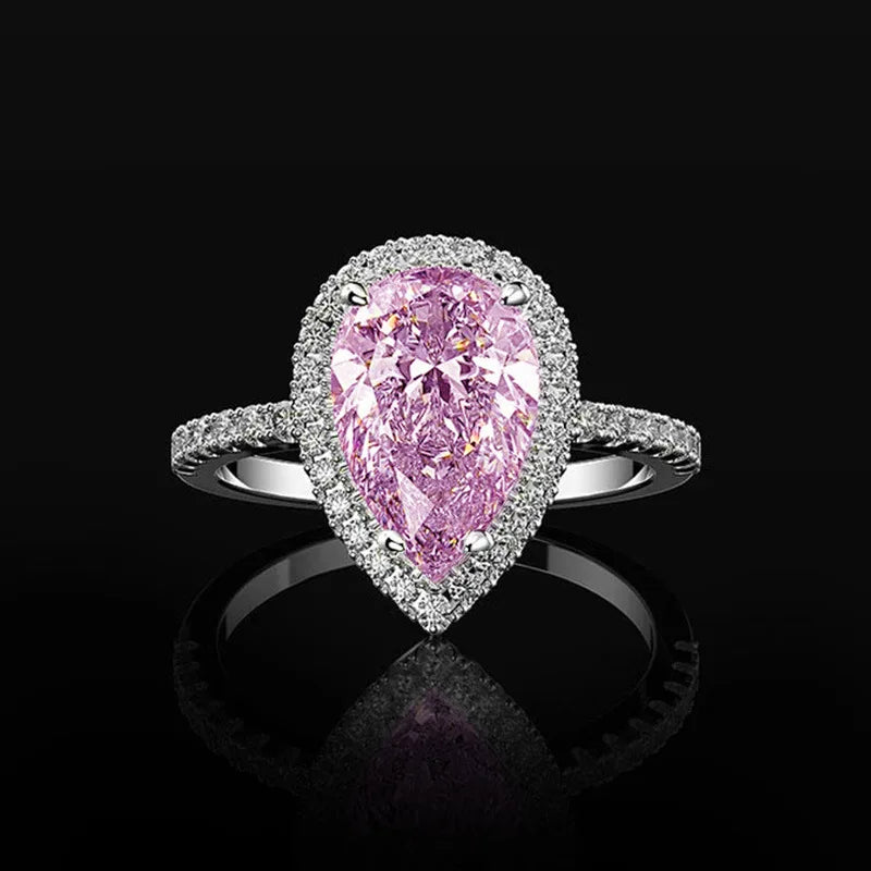luckacco pink cubic zirconia ring suitable for women's engagement wedding luxury accessories sparkling silver fashion jewelry