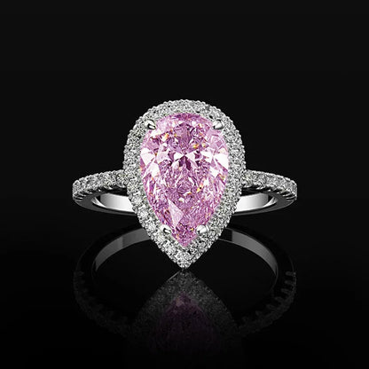 Luckacco Pink Cubic Zirconia Ring Suitable for Women's Engagement Wedding Luxury Accessories Sparkling Silver Fashion Jewelry