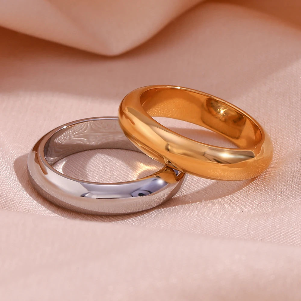 luckacco e.b.belle waterproof gold plated silver color minimalist basic thick plain loop circle stainless steel rings for women