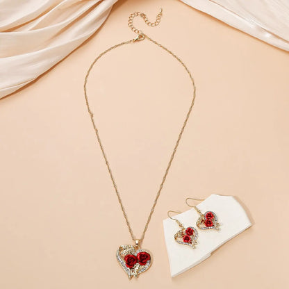 Luckacco Creative Love Rose Heart Pendant Necklace For Women Exquisite Zircon Forever Necklace Romantic Valentines Day Jewelry