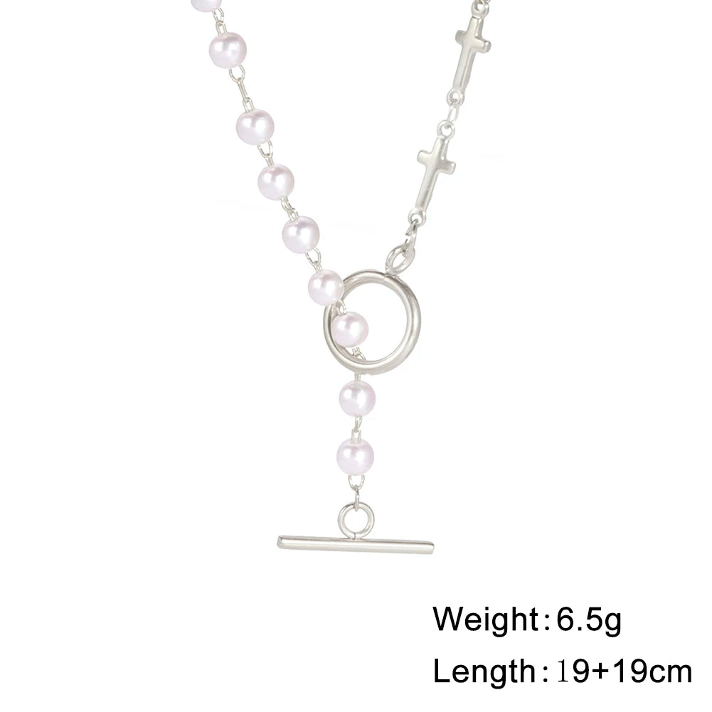 luckacco unift paperclip ot buckle pearl necklace choker half pearl half chain gold plated necklace fashion boho wedding jewelry women