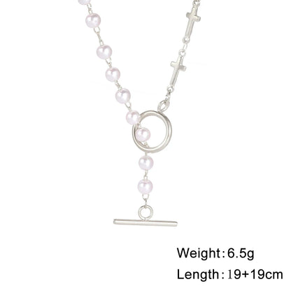 Luckacco Unift Paperclip OT Buckle Pearl Necklace Choker Half Pearl Half Chain Gold Plated Necklace Fashion Boho Wedding Jewelry Women