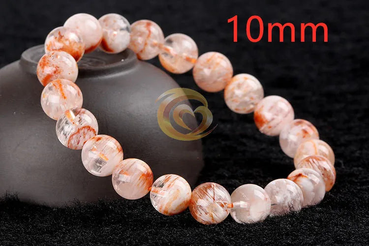 luckacco natural orange white sericite snow phantom quartz bracelet crystal clear round beads bracelet 9mm 10mm aaaaa