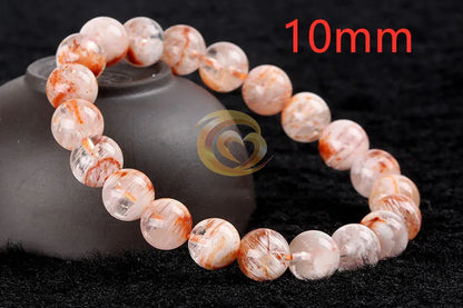 Luckacco Natural Orange White Sericite Snow Phantom Quartz Bracelet Crystal Clear Round Beads Bracelet 9mm 10mm AAAAA