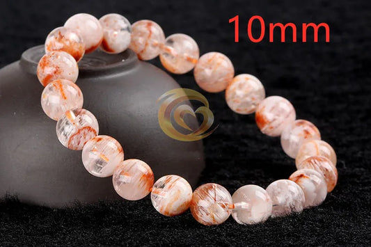 Luckacco Natural Orange White Sericite Snow Phantom Quartz Bracelet Crystal Clear Round Beads Bracelet 9mm 10mm AAAAA