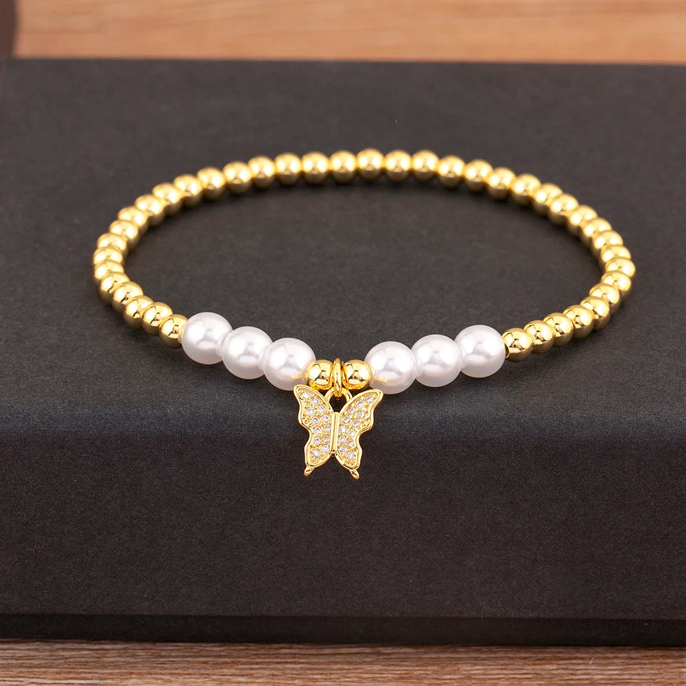 luckacco nidin new arrival romantic heart shape shine zircon pearl beads bracelets for female fashion versatile jewelry accessories gifts