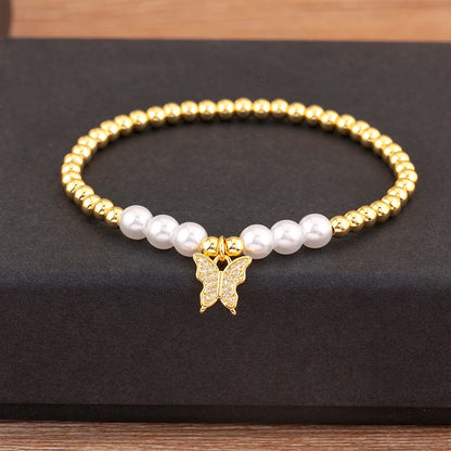 Luckacco Nidin New Arrival Romantic Heart Shape Shine Zircon Pearl Beads Bracelets For Female Fashion Versatile Jewelry Accessories Gifts