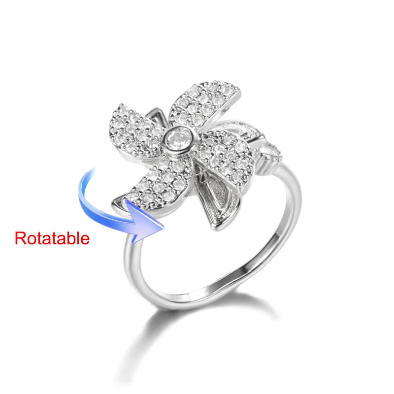luckacco four clover rotating anxiety rings for women gold color adjustable stainless steel wedding ring aesthetic jewelry gift anillos