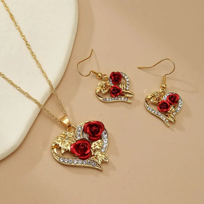 Luckacco Creative Love Rose Heart Pendant Necklace For Women Exquisite Zircon Forever Necklace Romantic Valentines Day Jewelry