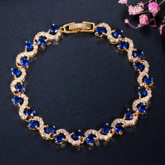 Luckacco Exquisite Shiny Tennis Ball Shape Crystal Zircon Bracelet for Women Fashion Evening Party Jewelry Girls Gift