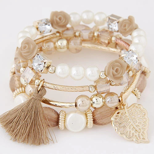 luckacco bohemian charm beads wrap bracelets & bangles for women boho flower leaf tassel bracelet multilayer bracelet femme 2024 new
