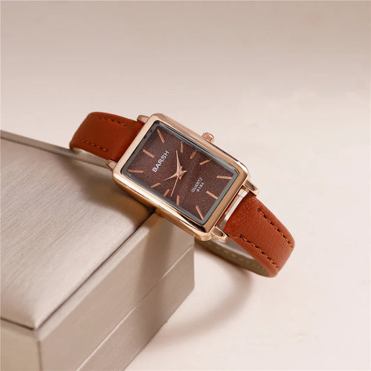 Luckacco fashion rectangle dial quartz women leather watch
