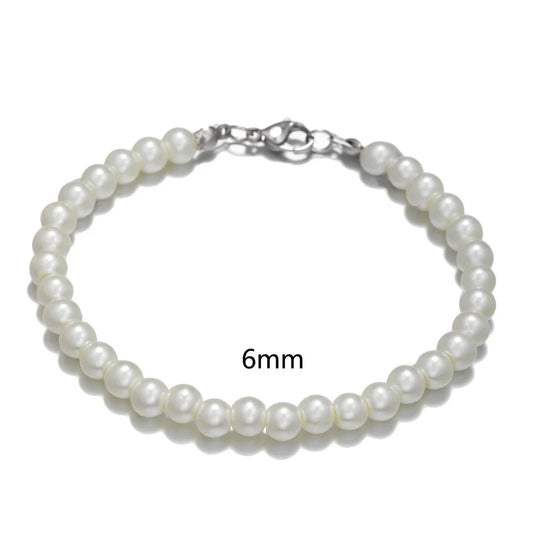 Luckacco Simple Anti-Pearl Bracelet For Men Trendy Stainless Steel Beads Women Bracelet Fashion Pearl Jewelry Party Accessories Gift
