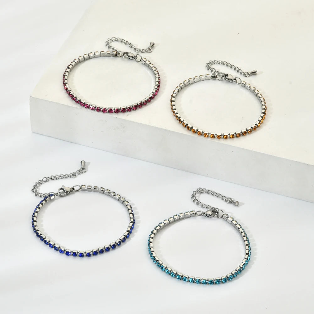 luckacco shop's pick 3mm micro pave zircon tennis bracelet for women new men bracelet homme stainless steel jewelry accessories