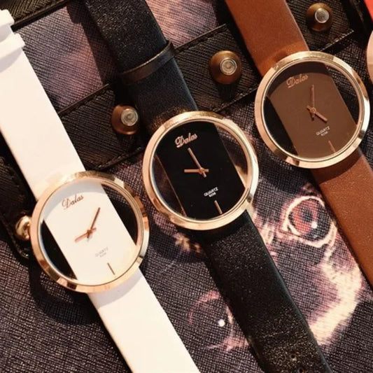 Luckacco Famous Watch Women Luxury Leather Skeleton Strap Dress Watch Casual Quartz Wristwatch Stainless Steel Reloj Mujer часы женские