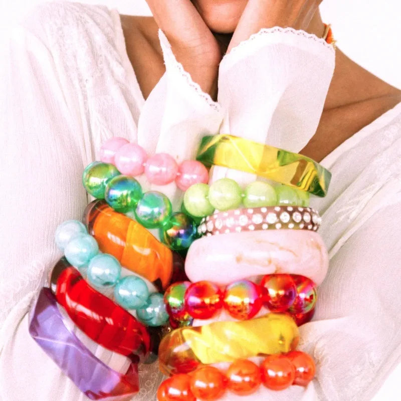 luckacco european and american contrasting color laser beaded resin bracelet