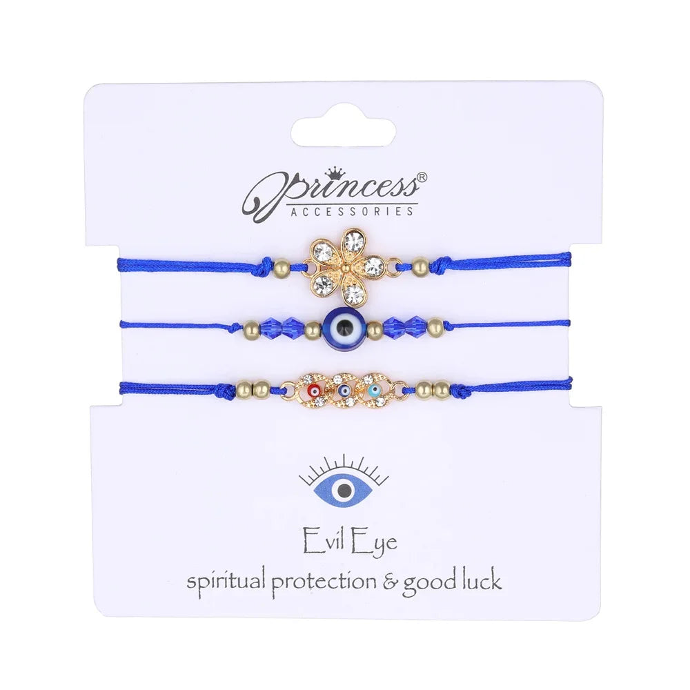 luckacco 3pcs turkish evil eye palm butterfly bracelets for men women lucky eyes bead round shaped woven chain bracelets jewelry gift